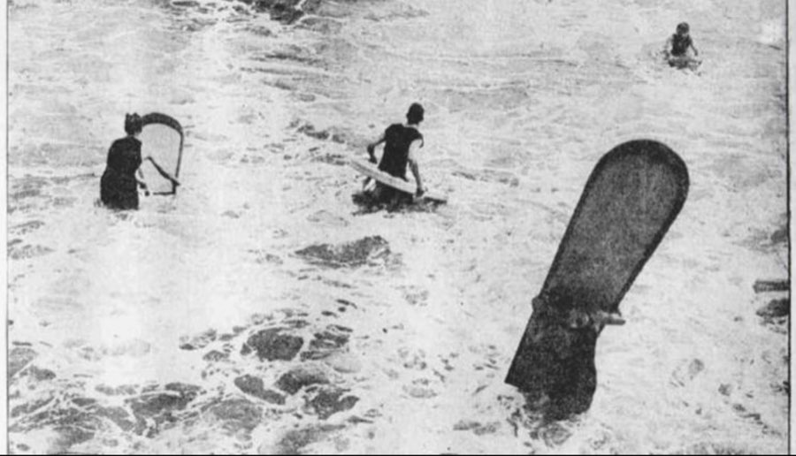 Early surfers in the Florida breakers, from the museum's archive
